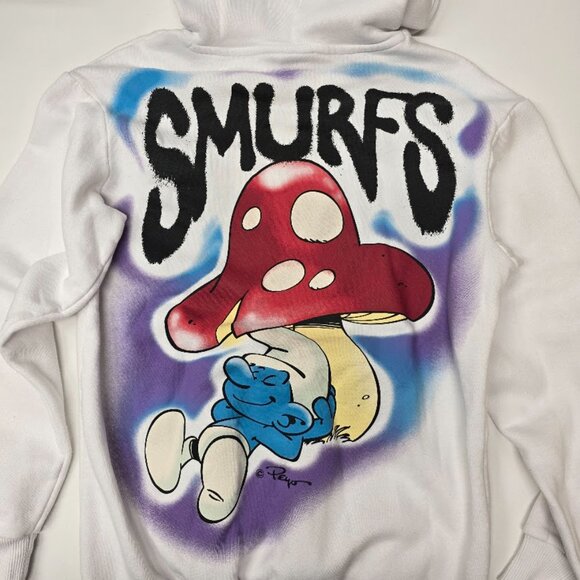 The Smurfs White Hoodie Hooded Sweatshirt Mushroom Pullover Small - Picture 4 of 9